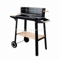 Garden Charcoal Rectangular BBQ Grill With Wooden Shelves